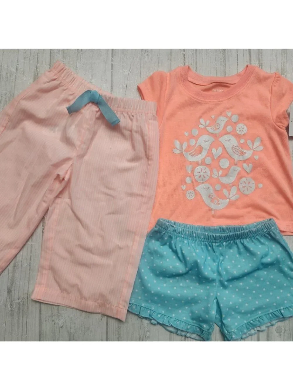 Baby Girls 12 M Toddler Summer Outfit Pajama Set 3 Pc Pants Polka Dot Shorts